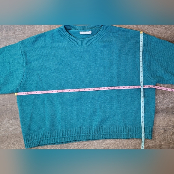 Sablyn Alston Boyfriend Crew Neck Sweater Womens L Teal 100% Cashmere Relaxed Fi - Picture 9 of 12